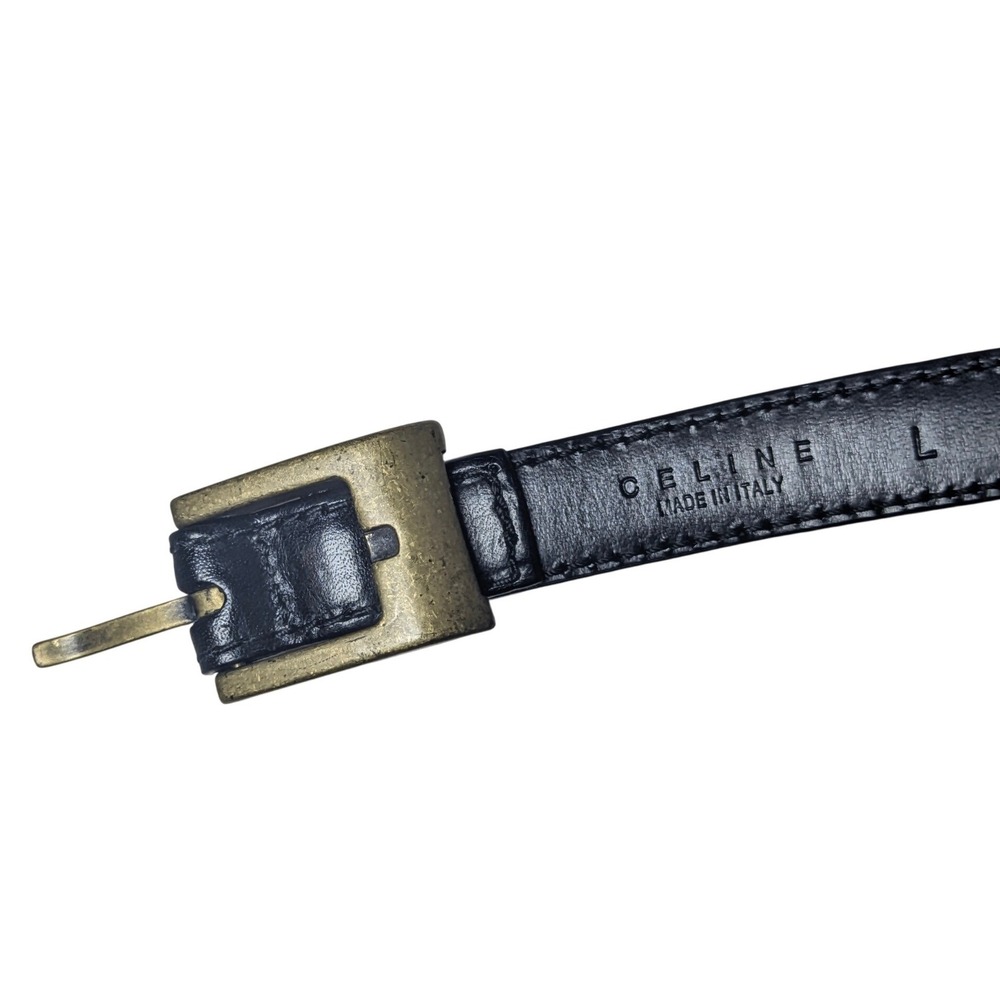 90s Celine Vintage Minimalist Black Leather Slim Belt Gold Logo Made in Italy L - Picture 7 of 7